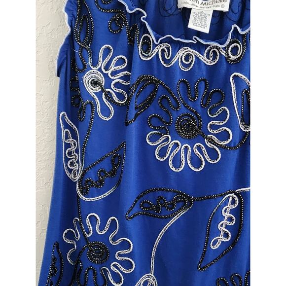 TOP-LAUREN MICHELLE-Royal Blue-Metallic Detail-Sleeveless-Ruffled-Size Medium - Picture 6 of 16